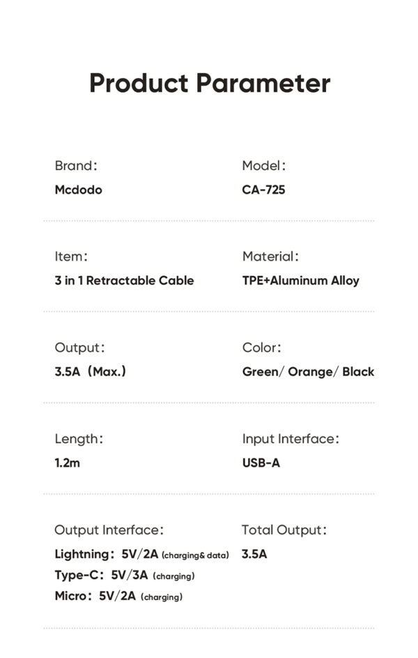 3-in-1 Retractable Charging Cable 1.2 m – Mcdodo CA-7256 – Bild 14