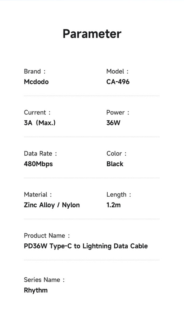 Lightning Charging Cable with Rhythm LED Display, 36W, 1.2m – Mcdodo CA-4960 – Bild 14