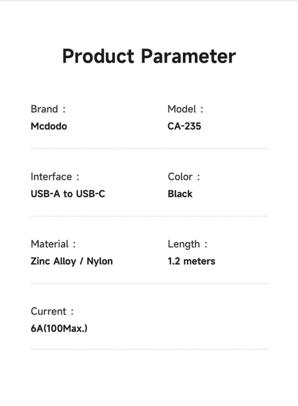USB-A to USB-C Charging Cable with Ice Blue LED, 6A Fast Charging, 1.2m – Mcdodo CA-2350 – Bild 14