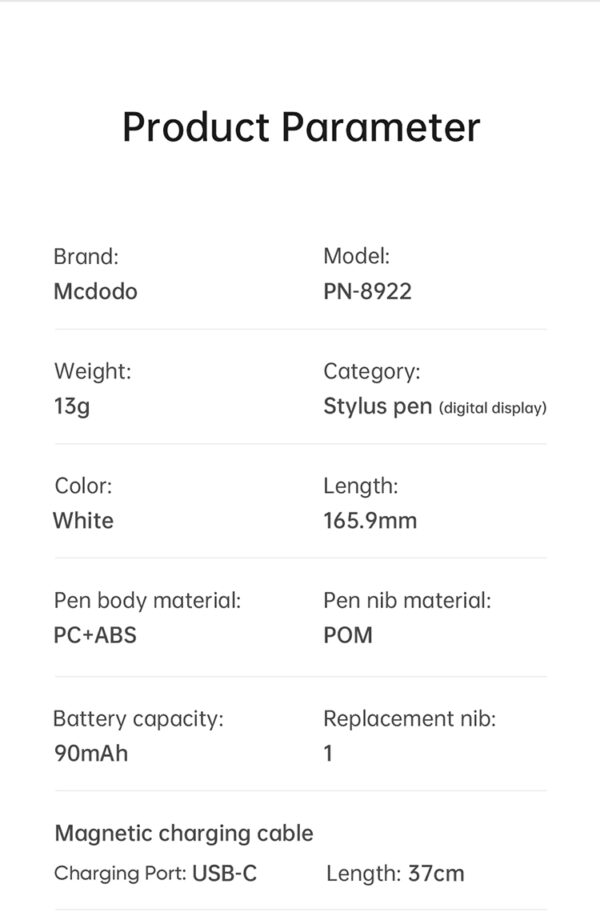 Digitaler Stylus-Stift mit Displayanzeige – für iPad – mit magnetischem Ladekabel – Mcdodo PN-8922 – Bild 18
