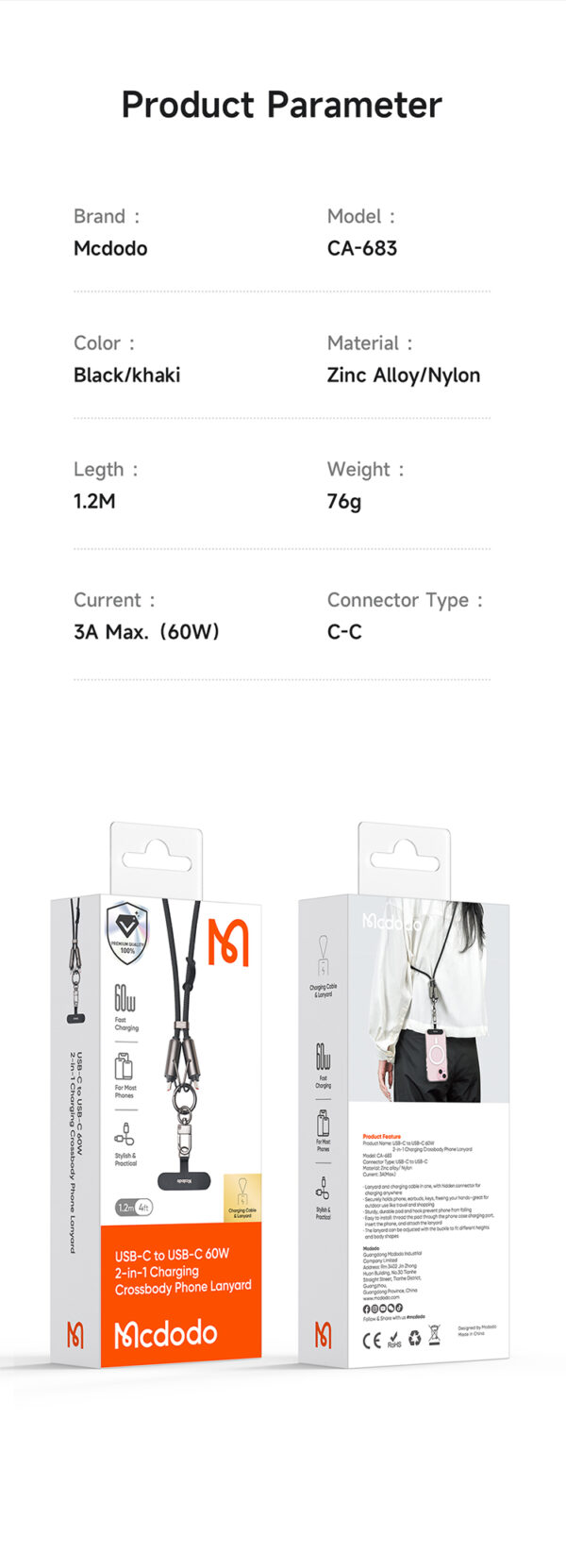 USB-C zu USB-C Lanyard Ladekabel 60W 1,2 m – Mcdodo CA-683 – Bild 17