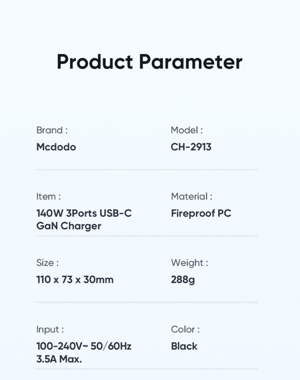140W GaN5 Pro Schnellladegerät + 1.2m 240W USB-C zu USB-C Kabel – Mcdodo CH-2913 – Bild 18
