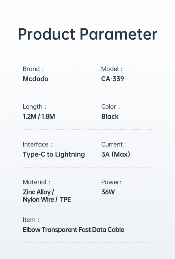 90° USB-C to Lightning Fast Charging Cable 1.2M – Mcdodo CA-3390 – Bild 18