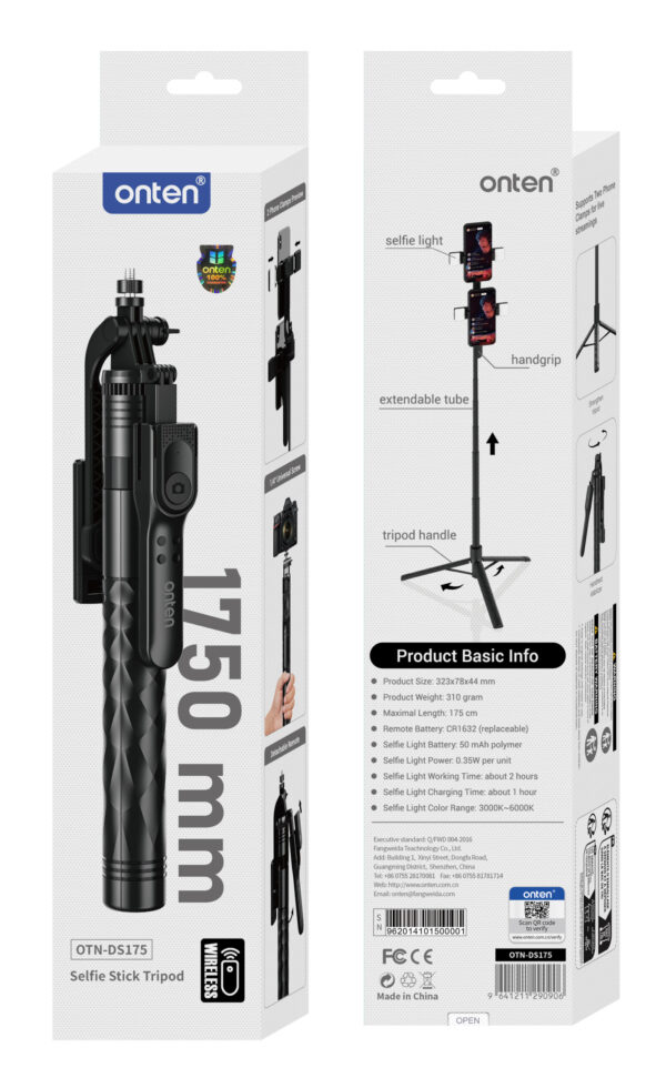 Selfie-Stick mit Stativ und Licht – Onten OTN-DS175 – Bild 2