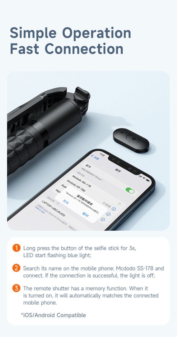 Bluetooth Selfie Stick mit Fülllicht – Mcdodo SS-1781 – Bild 17