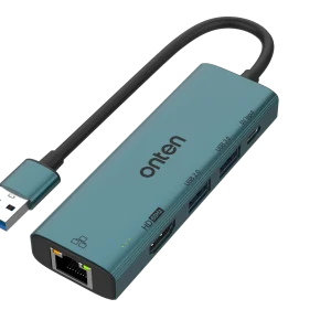 USB-zu-HDMI-Hub mit 5 Anschlüssen: RJ45, USB 3.0, USB 2.0, USB-C und HDMI-Ausgang (1080p) - Onten OTN-US125