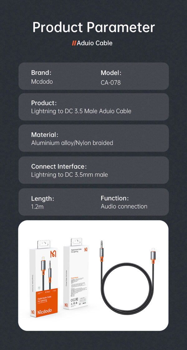 Audio Cable Lightning to 3.5mm 1.2m – Mcdodo CA-0780 – Bild 16
