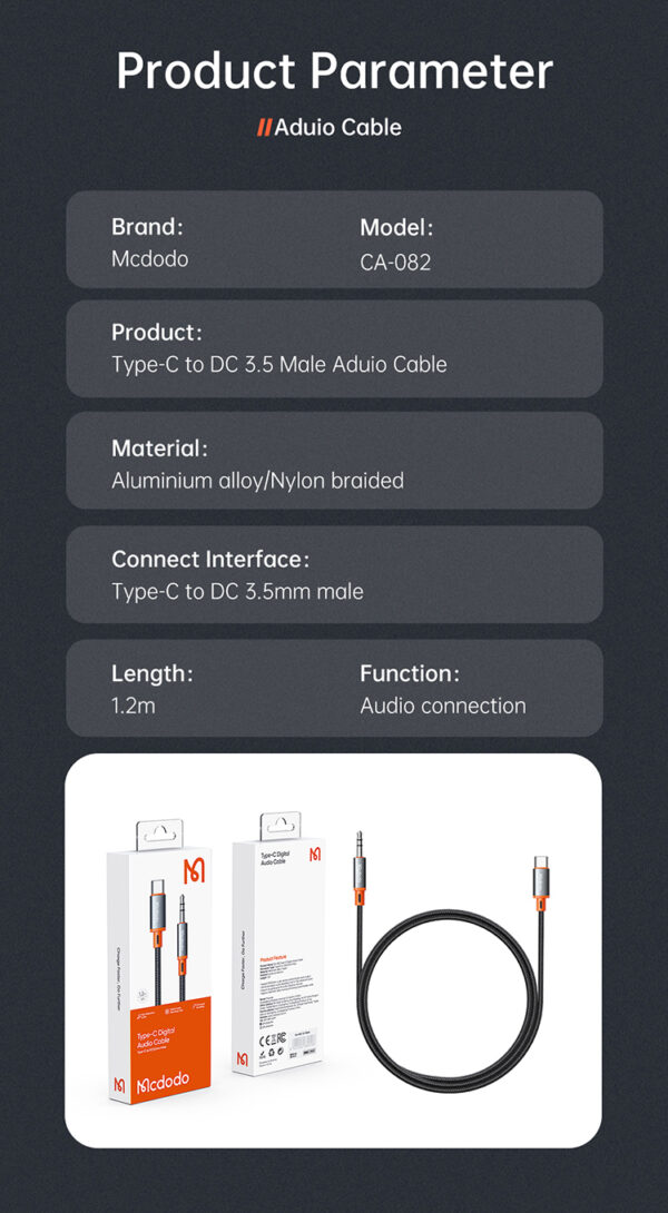 Type-C to 3.5mm AUX Audio Cable 1.2m - Mcdodo CA-0820 – Bild 15