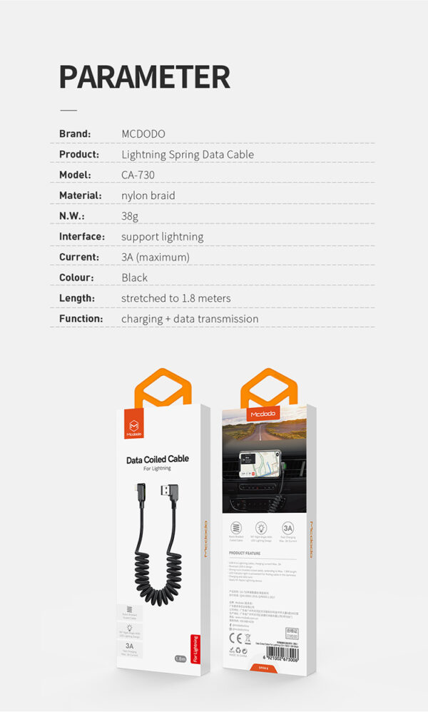 USB-A auf Lightning Spiral-Datenkabel 1,8 m - Mcdodo CA-7300 – Bild 14