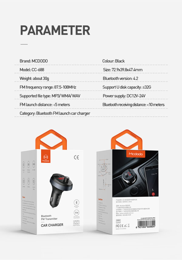 Bluetooth FM Transmitter Car Charger – Mcdodo CC-6880 – Bild 13
