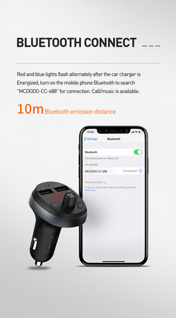 Bluetooth FM Transmitter Car Charger – Mcdodo CC-6880 – Bild 7