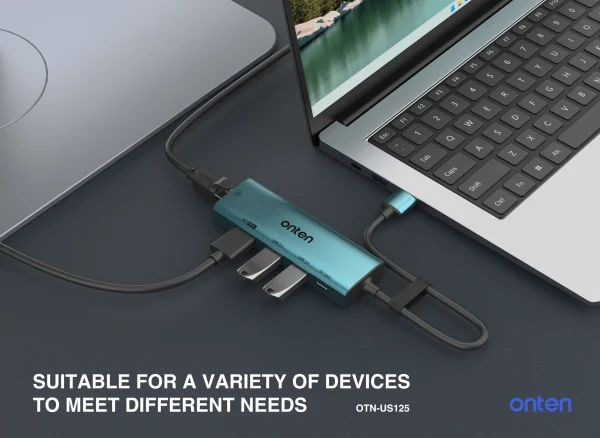 USB-zu-HDMI-Hub mit 5 Anschlüssen: RJ45, USB 3.0, USB 2.0, USB-C und HDMI-Ausgang (1080p) - Onten OTN-US125 – Bild 4