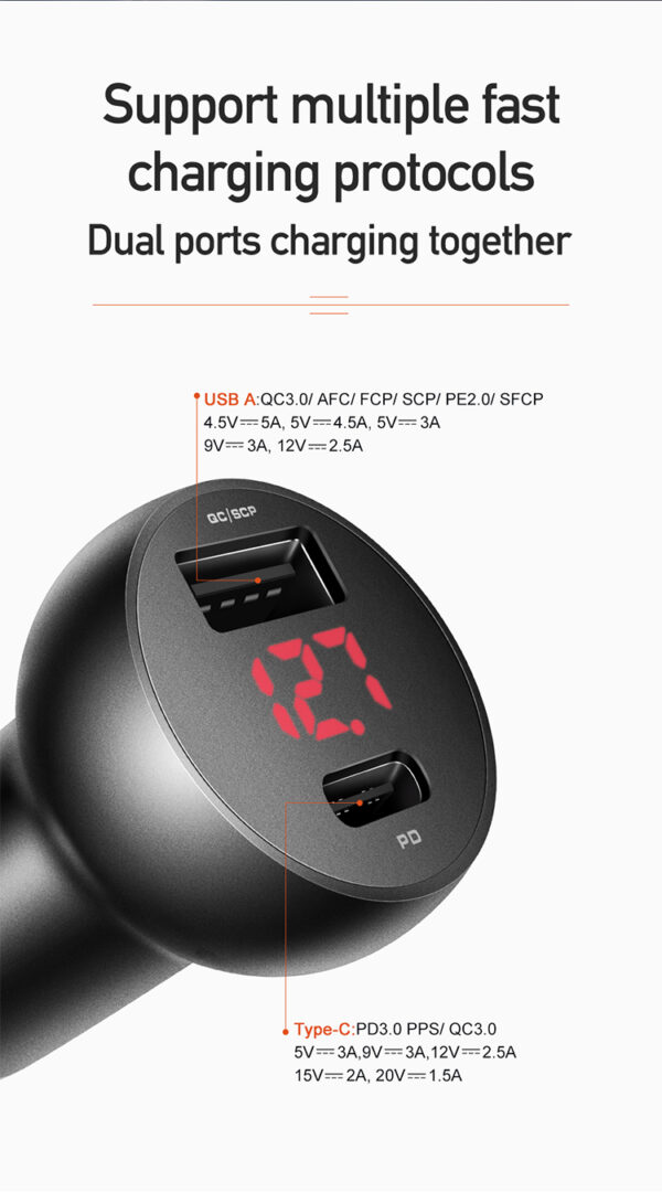 30W Car Charger with Digital Display (PD + 5A Fast Charging) - Mcdodo CC-6810 – Bild 12