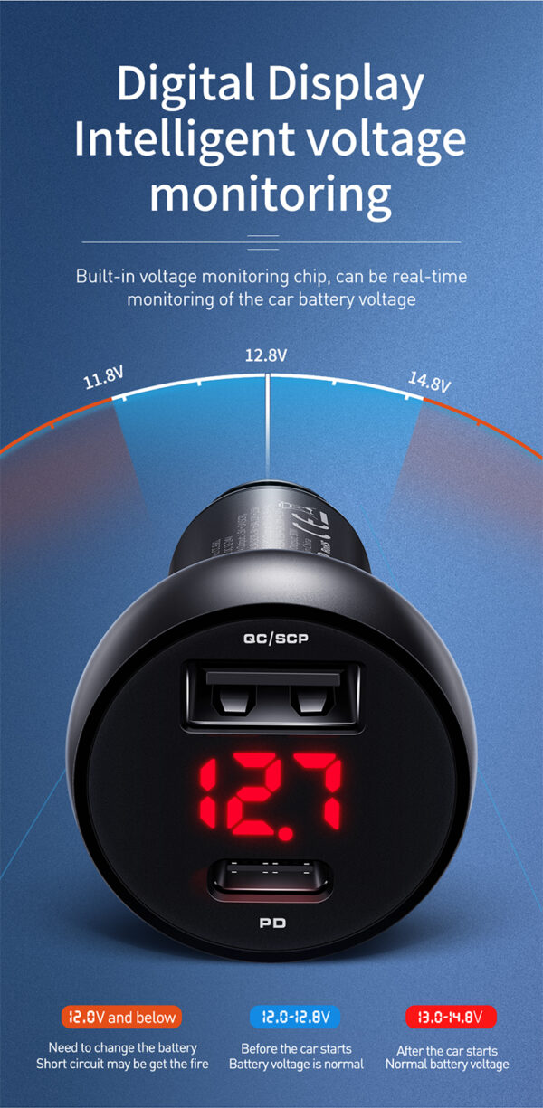 30W Car Charger with Digital Display (PD + 5A Fast Charging) - Mcdodo CC-6810 – Bild 13
