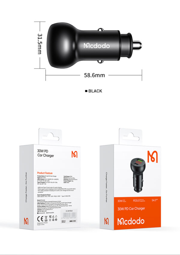 30W Car Charger with Digital Display (PD + 5A Fast Charging) - Mcdodo CC-6810 – Bild 18