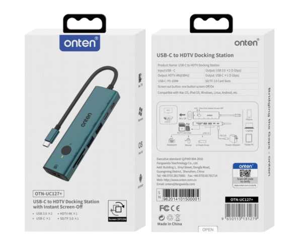 USB-C zu HDMI Docking Station mit Sofort-Screen-Off – Onten OTN-UC127+ – Bild 2