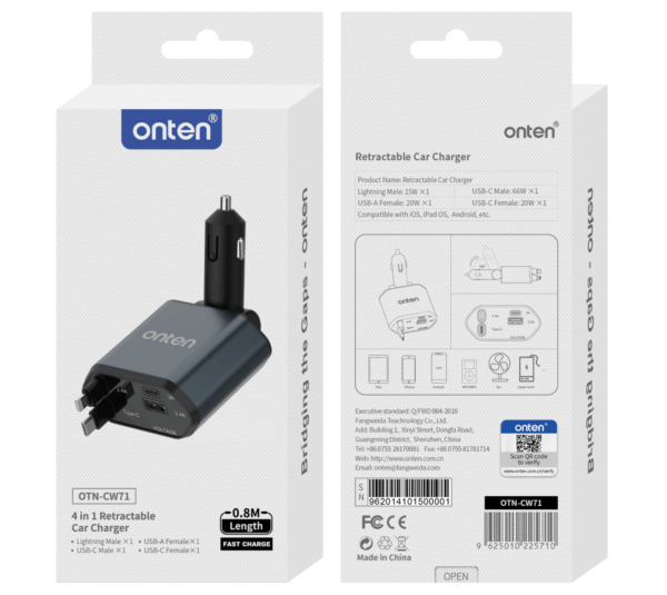 4-in-1 Retractable Car Charger – Onten OTN-CW71 – Bild 2