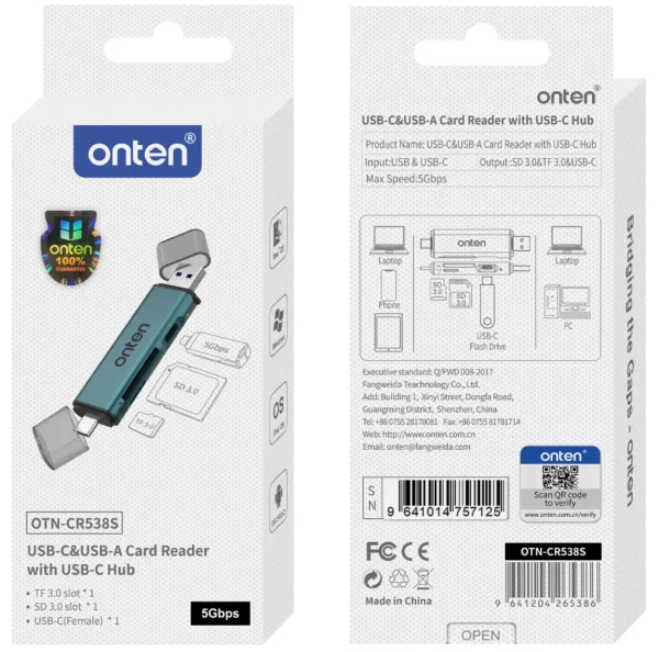 USB-C & USB-A Card Reader with USB-C Hub - Onten CR538S – Bild 2