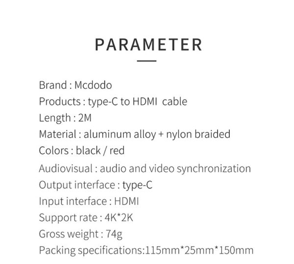 Type-C to HDMI Cable 2m - Mcdodo CA-5880 – Bild 15