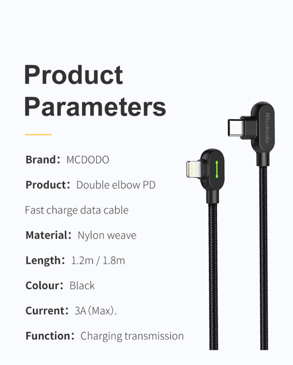 90° Type-C to Lightning PD Fast Charging Cable 1.8m, 36W – Mcdodo CA-7371 – Bild 14