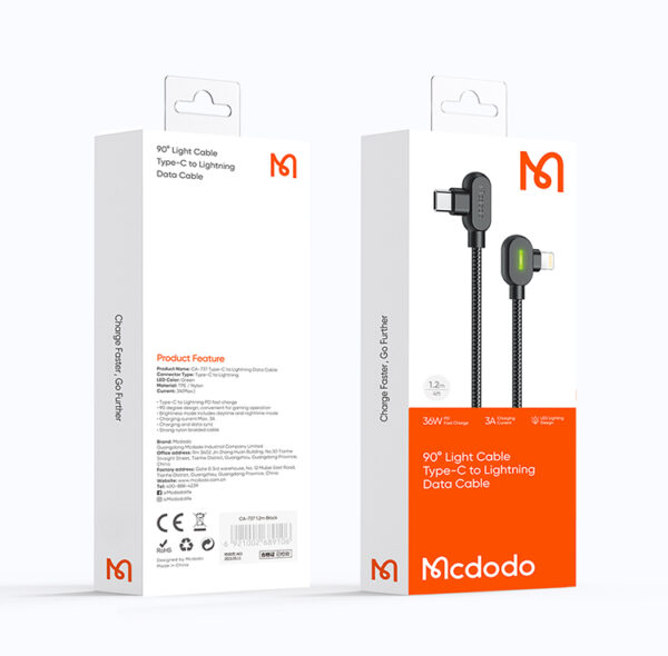 90° Type-C to Lightning PD Fast Charging Cable 1.8m, 36W – Mcdodo CA-7371 – Bild 17