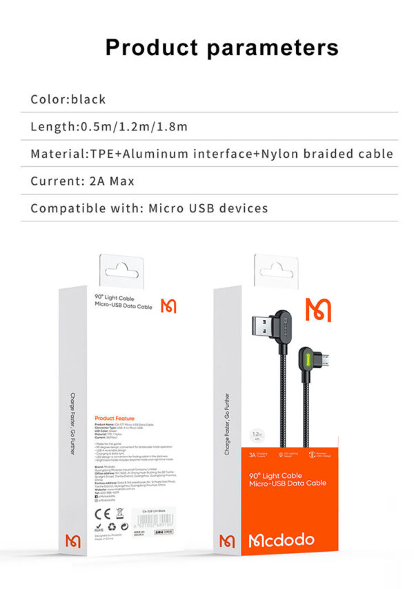 90° Micro USB Fast Charging Cable 1.8m – Mcdodo CA-5772 – Bild 13