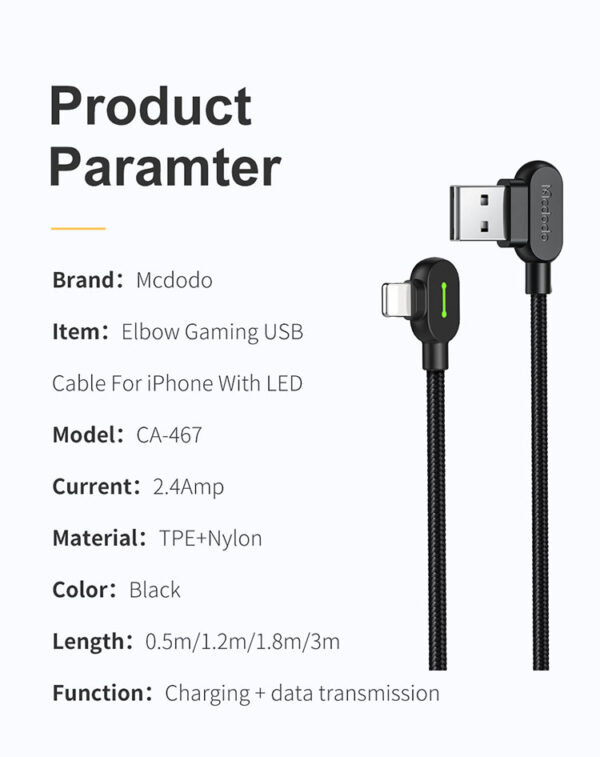 90° Elbow Lightning Cable with LED 1.8m – Mcdodo CA-4673 – Bild 16