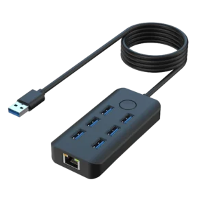 USB 3.2 Gen 1 Hub mit 6 USB 3.0 Ports + RJ45 Netzwerkanschluss und One-Click-Sperrtaste – Onten OTN-8121