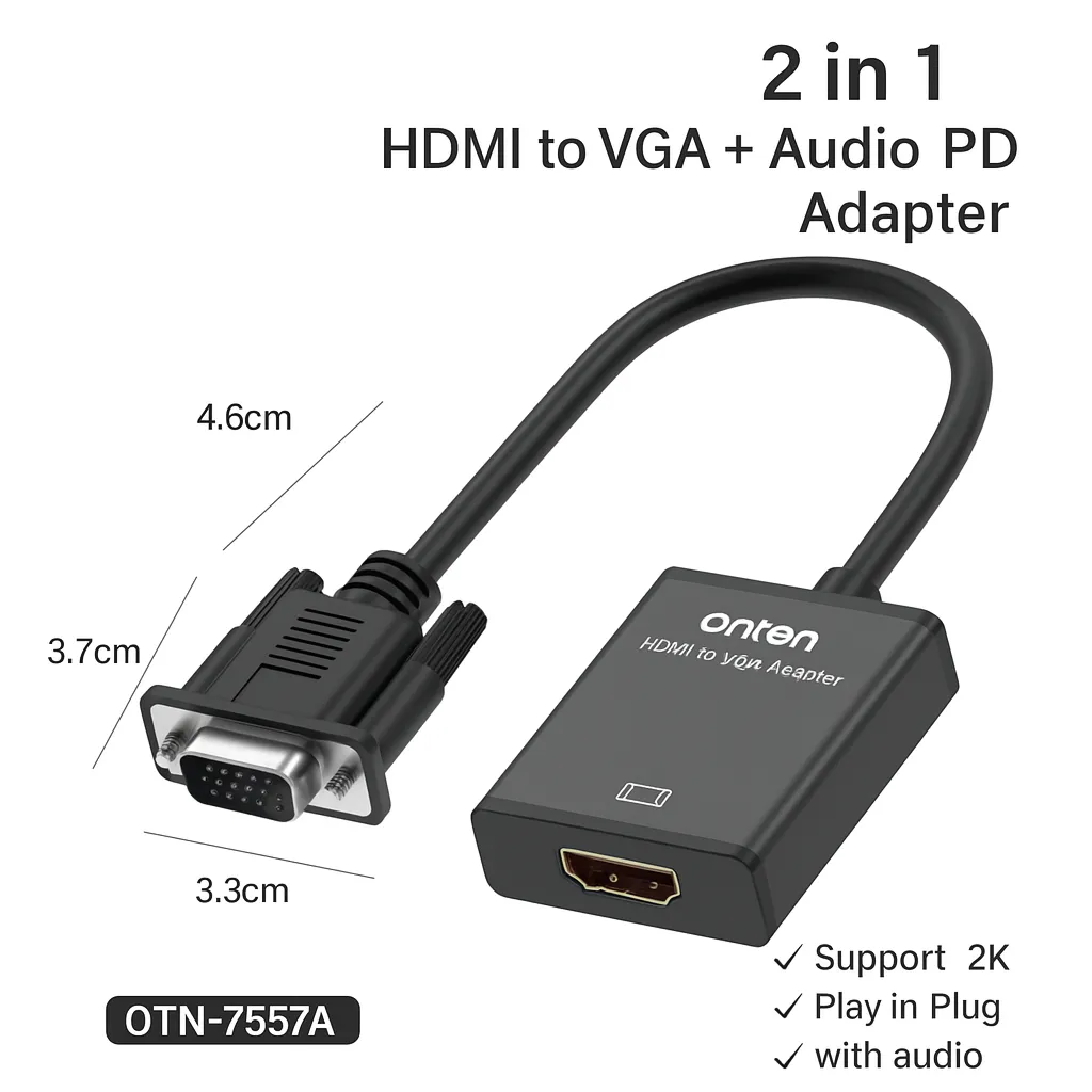 2-in-1 HDMI-zu-VGA-Adapter mit Audio & Strom – Onten OTN-7557A