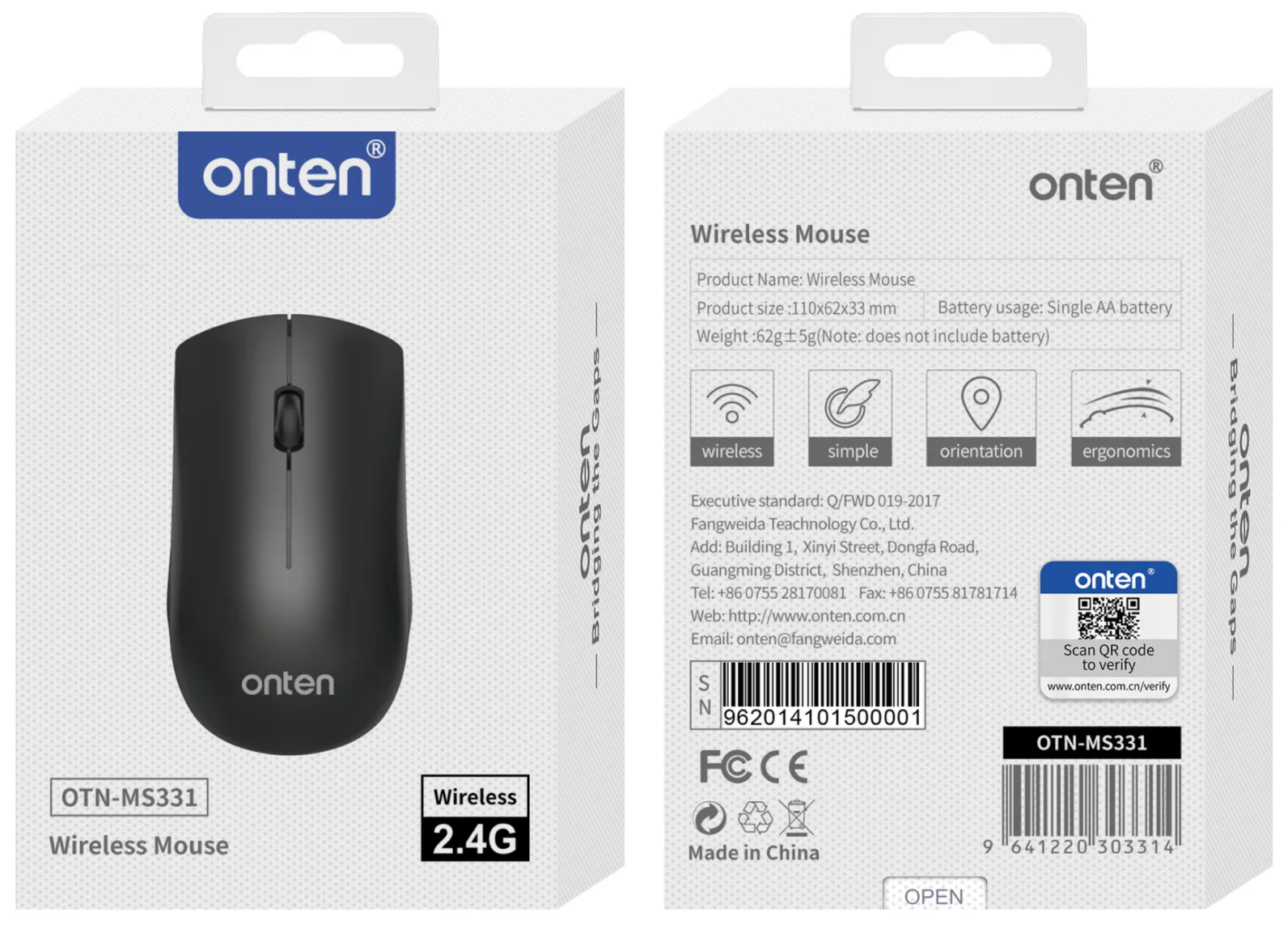 Kabellose 2.4G-Maus in Schwarz - Onten OTN-MS331