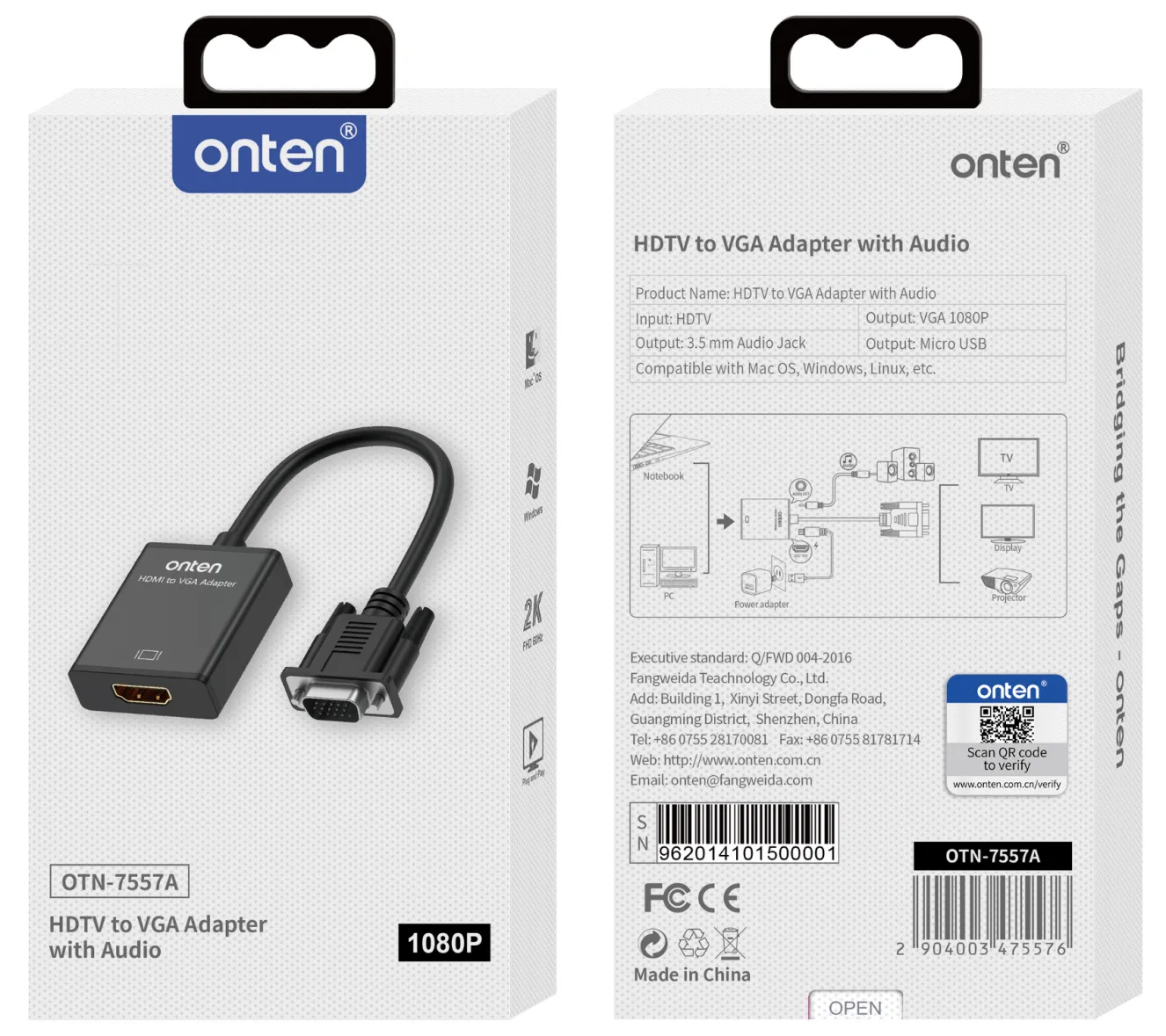 2-in-1 HDMI-zu-VGA-Adapter mit Audio & Strom – Onten OTN-7557A