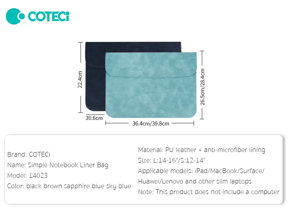 Simple Notebook Liner Bag – Größe L (14–16") - COTECi