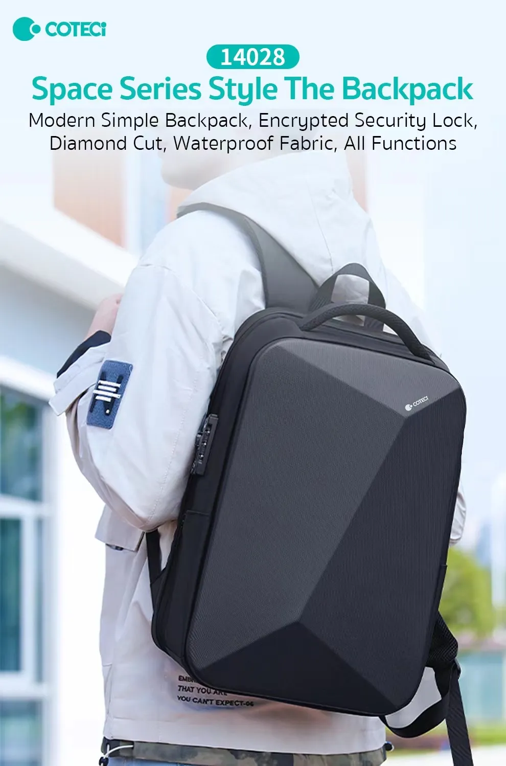 COTECi Space Series 14028 – Diebstahlsicherer Rucksack mit USB & Laptopfach | Techmann