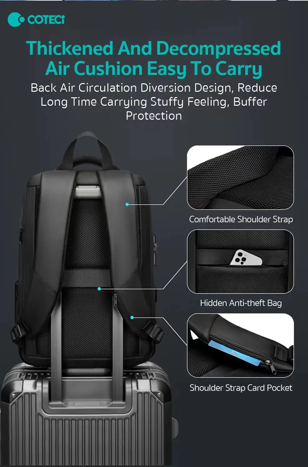 COTECi Space Series 14028 – Diebstahlsicherer Rucksack mit USB & Laptopfach | Techmann