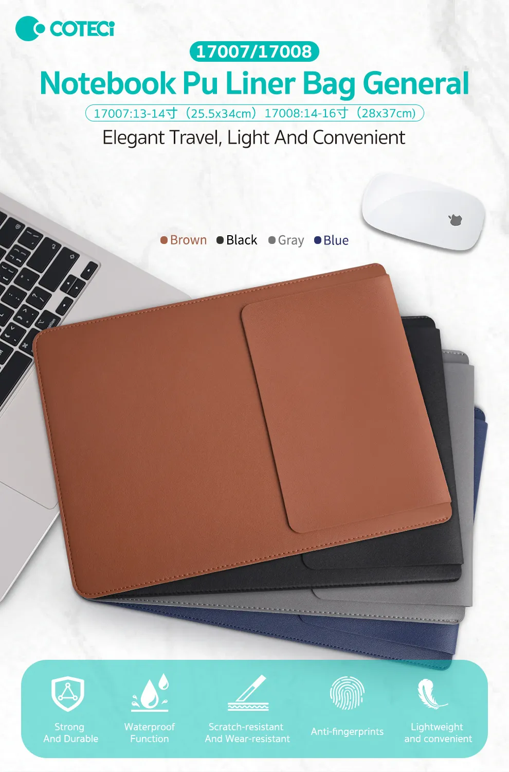 PU-Laptophülle Modell 17008 – geeignet für 14–16 Zoll Notebooks - COTECi